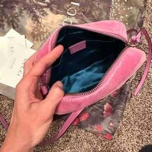 Pink velvet Gucci purse with rhinestones